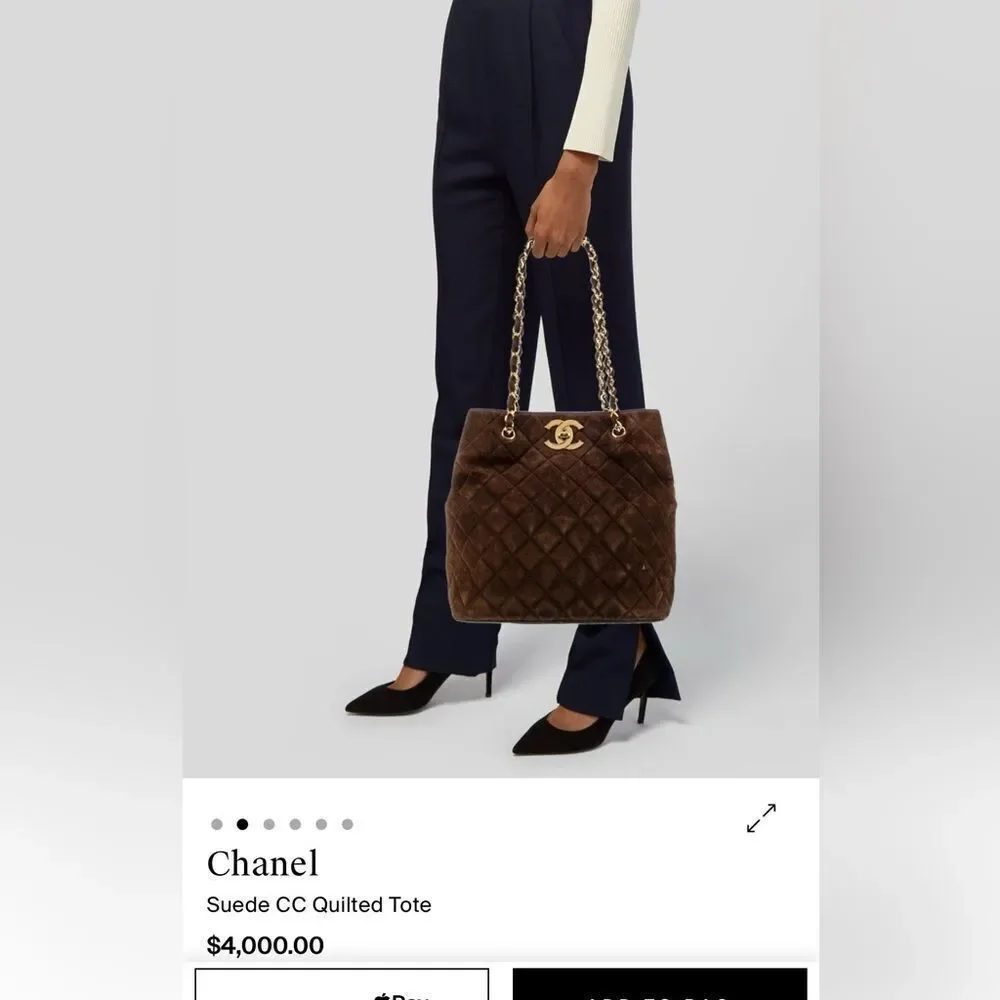 CHANEL Dark Brown Quilted Tote with Gold Chain
